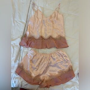 Victoria Secret pink lace silky pj set.